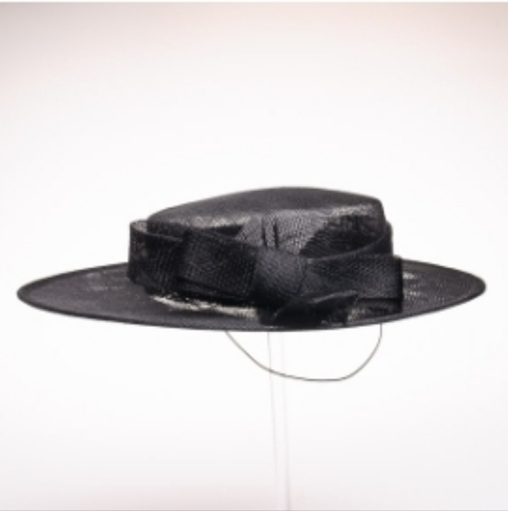 Beloved Millinery Couture Black Flat Top Hat Church Brunch Business Funeral - Picture 7 of 9